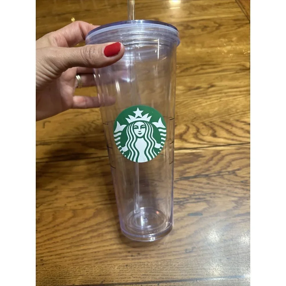 𝅺starbucks Cold Cup 24 oz Clear Hard Plastic Tumbler Cup with Straw